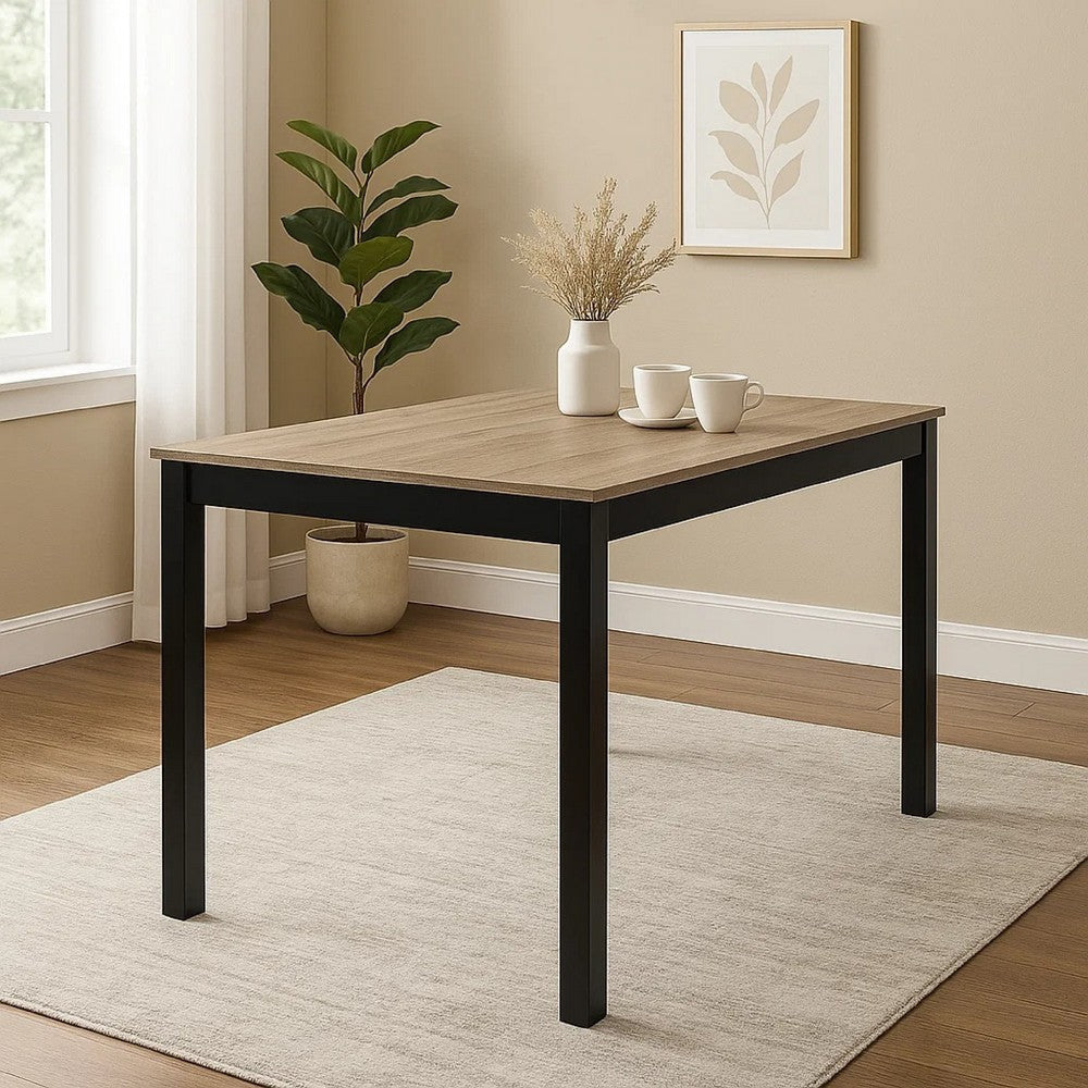 Figu Dining Table | Rectangular 48" Sleek Brown Top | Black Wood Legs