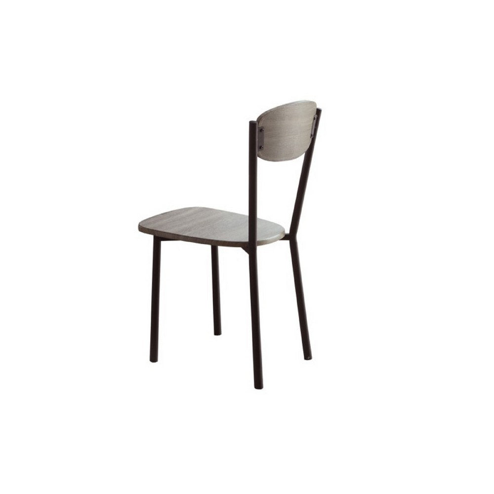 Jiho 5pc Dining Table & 4 Chairs Set | Graywash | Black Metal Base