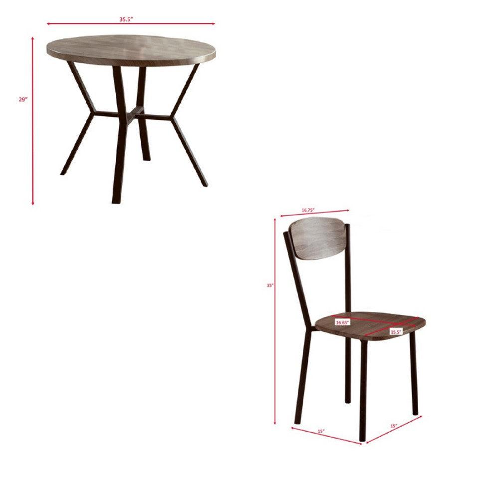 Jiho 5pc Dining Table & 4 Chairs Set | Graywash | Black Metal Base