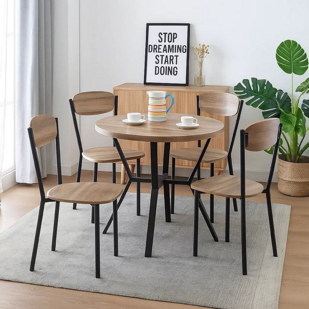 Jiho 5pc Dining Table & 4 Chairs Set | Graywash | Black Metal Base