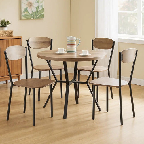 Jiho 5pc Dining Table & 4 Chairs Set | Graywash | Black Metal Base