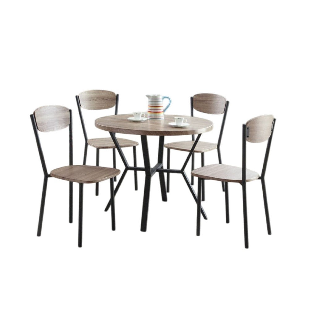 Jiho 5pc Dining Table & 4 Chairs Set | Graywash | Black Metal Base