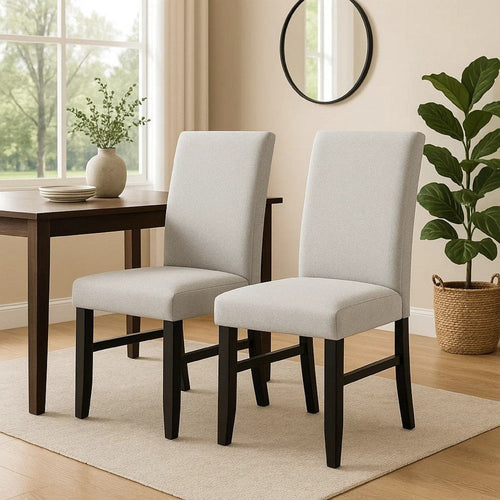 Riac Set of 2 Side Dining Chairs | Black Wood | Dove Gray Fabric Seat BM340151