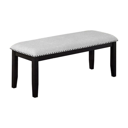 Amber Dining Bench | Gray Fabric Seat w Nailheads | Black Wood | 48"