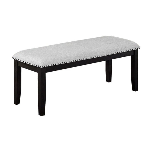 Amber Dining Bench | Gray Fabric Seat w Nailheads | Black Wood | 48"