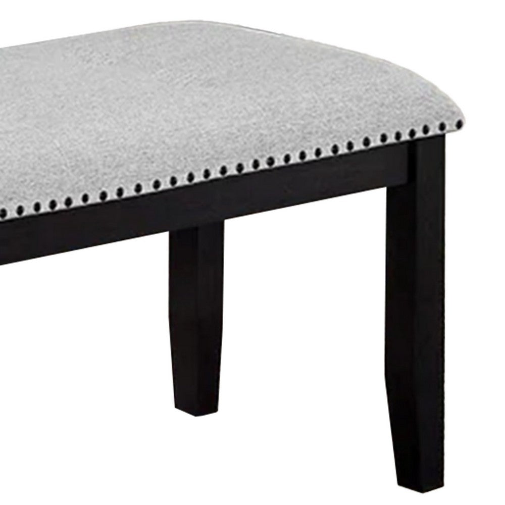 Amber Dining Bench | Gray Fabric Seat w Nailheads | Black Wood | 48"