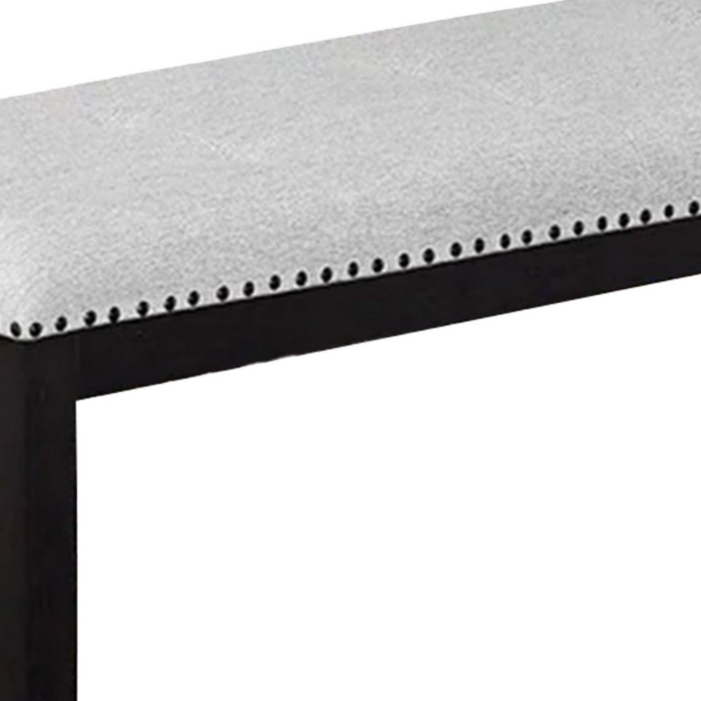 Amber Dining Bench | Gray Fabric Seat w Nailheads | Black Wood | 48"