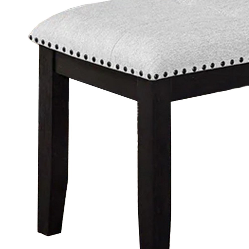 Amber Dining Bench | Gray Fabric Seat w Nailheads | Black Wood | 48"