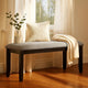 Amber Dining Bench | Gray Fabric Seat w Nailheads | Black Wood | 48"