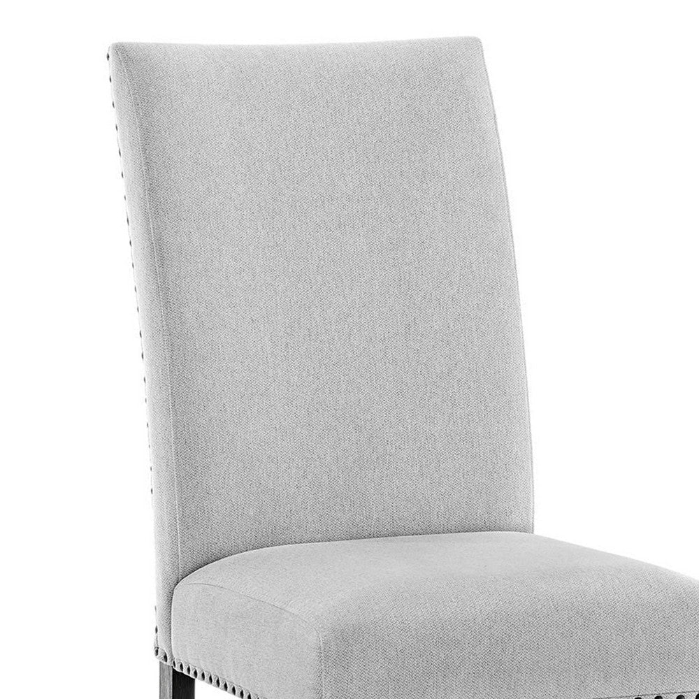 Viem Dining Chair Set of 2 | Black Wood | Gray Fabric Seat | Nailhead Trim BM340154