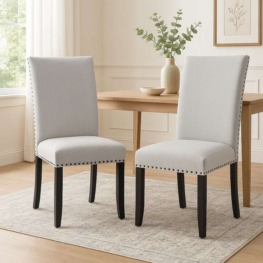 Viem Dining Chair Set of 2 | Black Wood | Gray Fabric Seat | Nailhead Trim BM340154