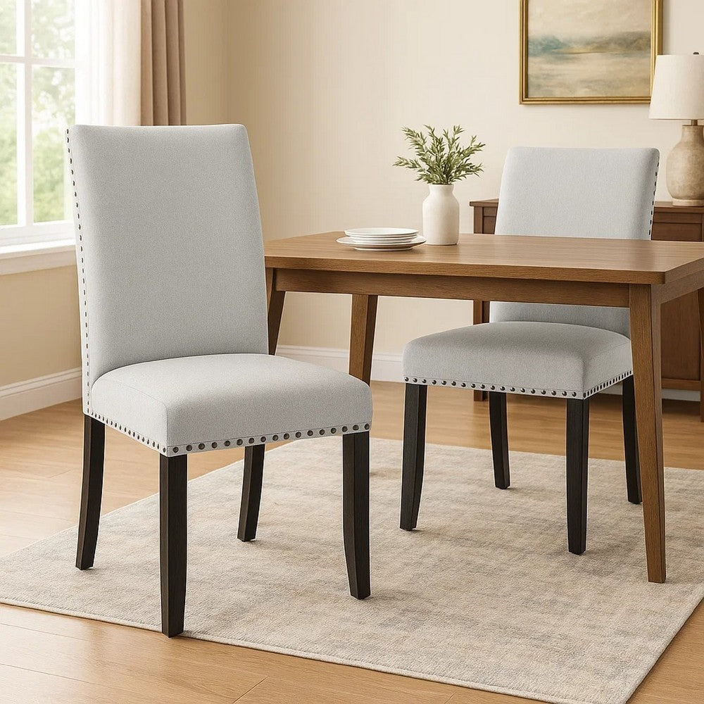 Viem Dining Chair Set of 2 | Black Wood | Gray Fabric Seat | Nailhead Trim BM340154