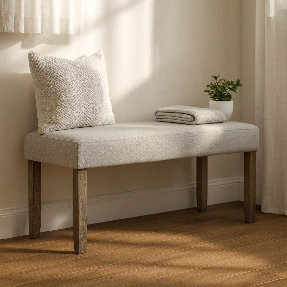 Koji Dining Bench | Gray Fabric Padded Seat | Brown Wood Frame | 42"