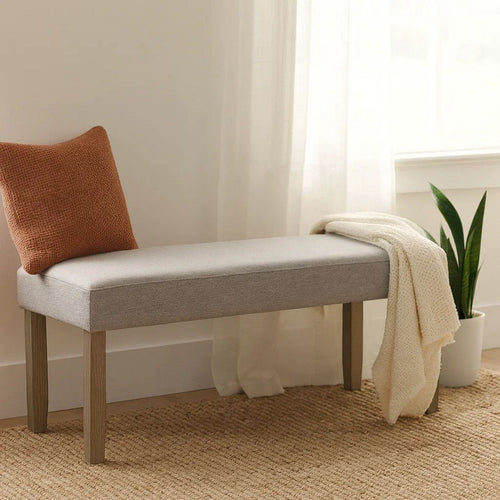 Koji Dining Bench | Gray Fabric Padded Seat | Brown Wood Frame | 42"