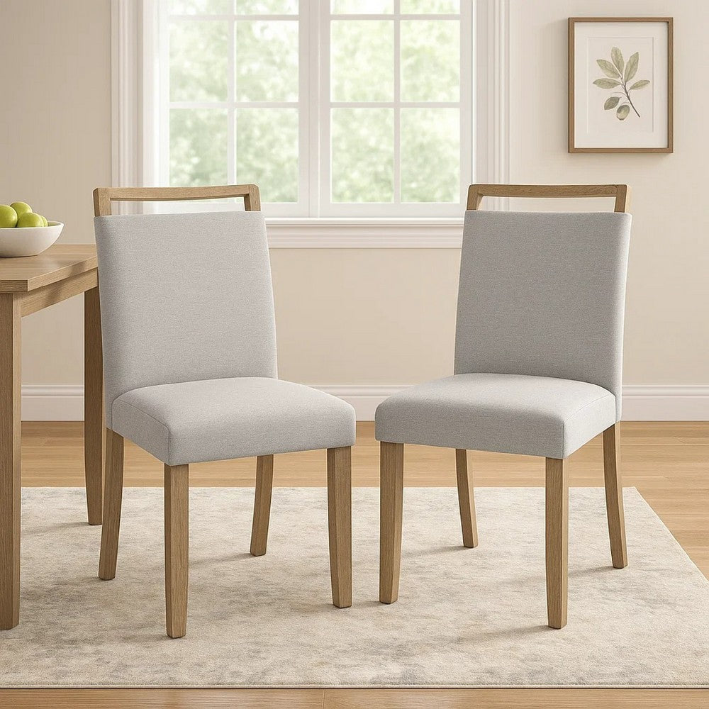 Koji Dining Chair Set of 2 | Gray Fabric Padded Seat | Brown Wood Frame BM340156