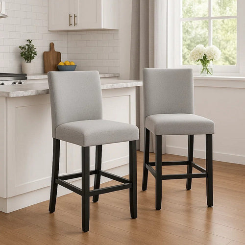Riac Set of 2 Counter Height Chairs | Black Wood | Dove Gray Fabric Seat BM340157