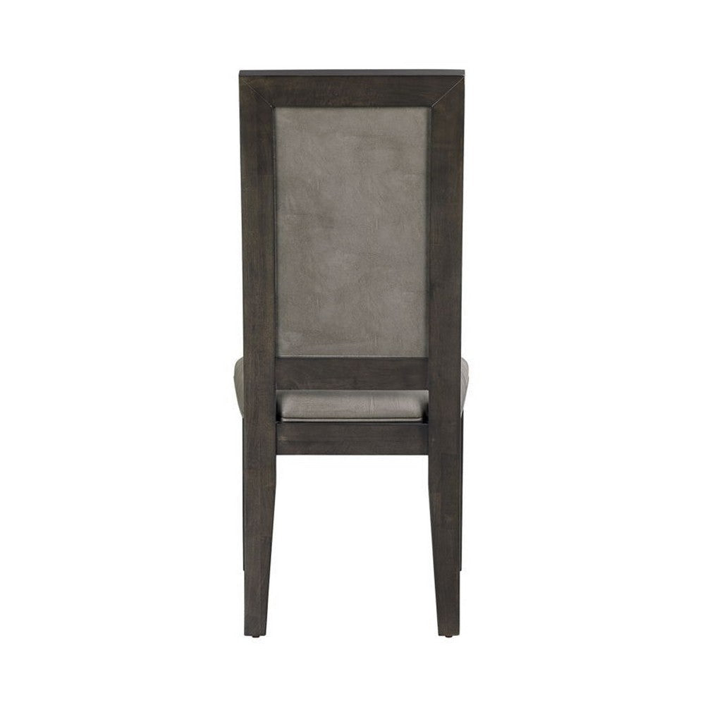 Jefy Side Dining Chair Set of 2 | Gray Faux Leather | Espresso Brown Wood BM340159