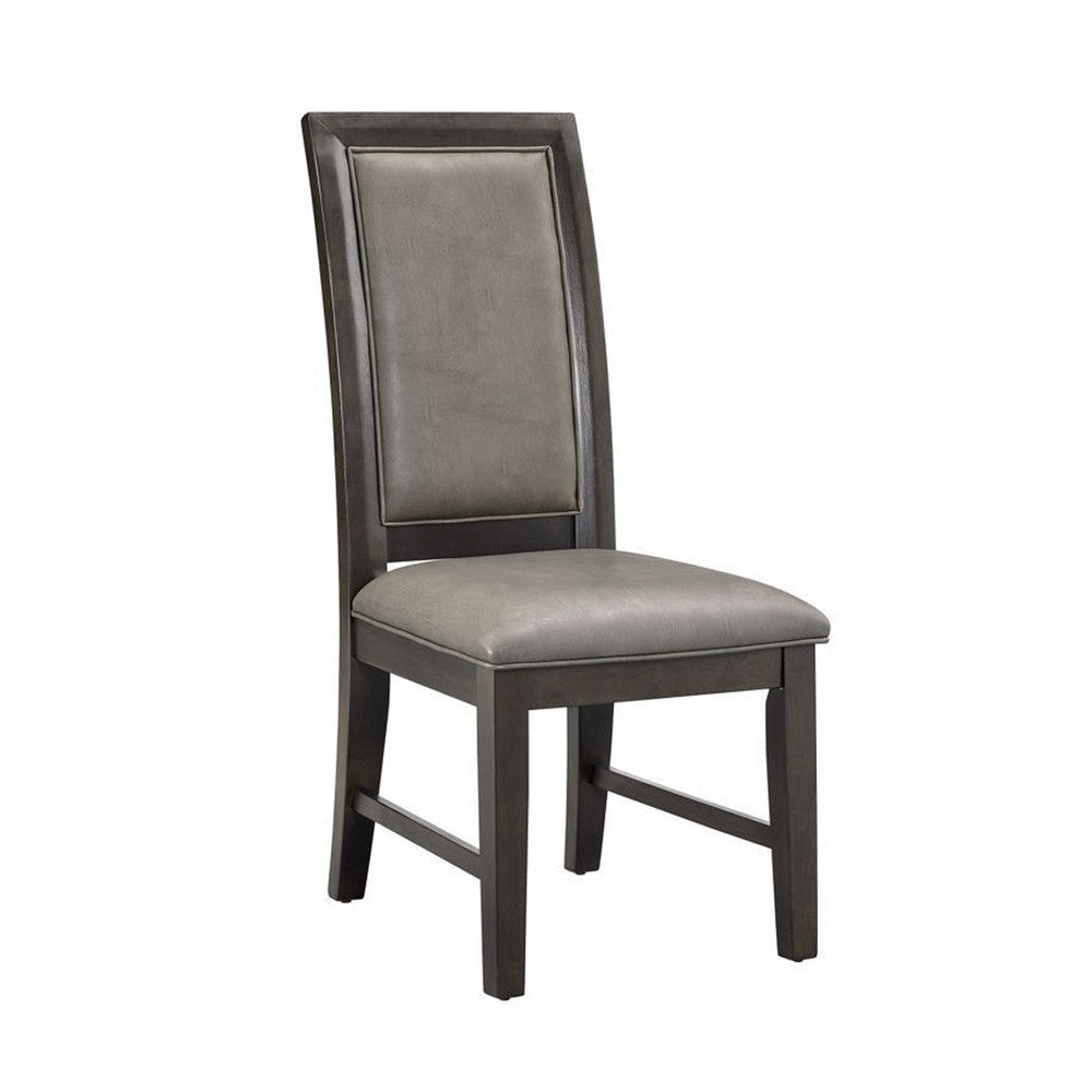 Jefy Side Dining Chair Set of 2 | Gray Faux Leather | Espresso Brown Wood