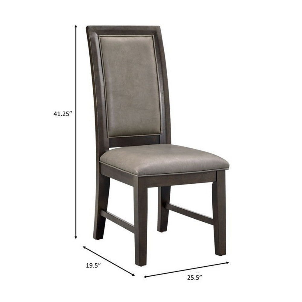 Jefy Side Dining Chair Set of 2 | Gray Faux Leather | Espresso Brown Wood BM340159