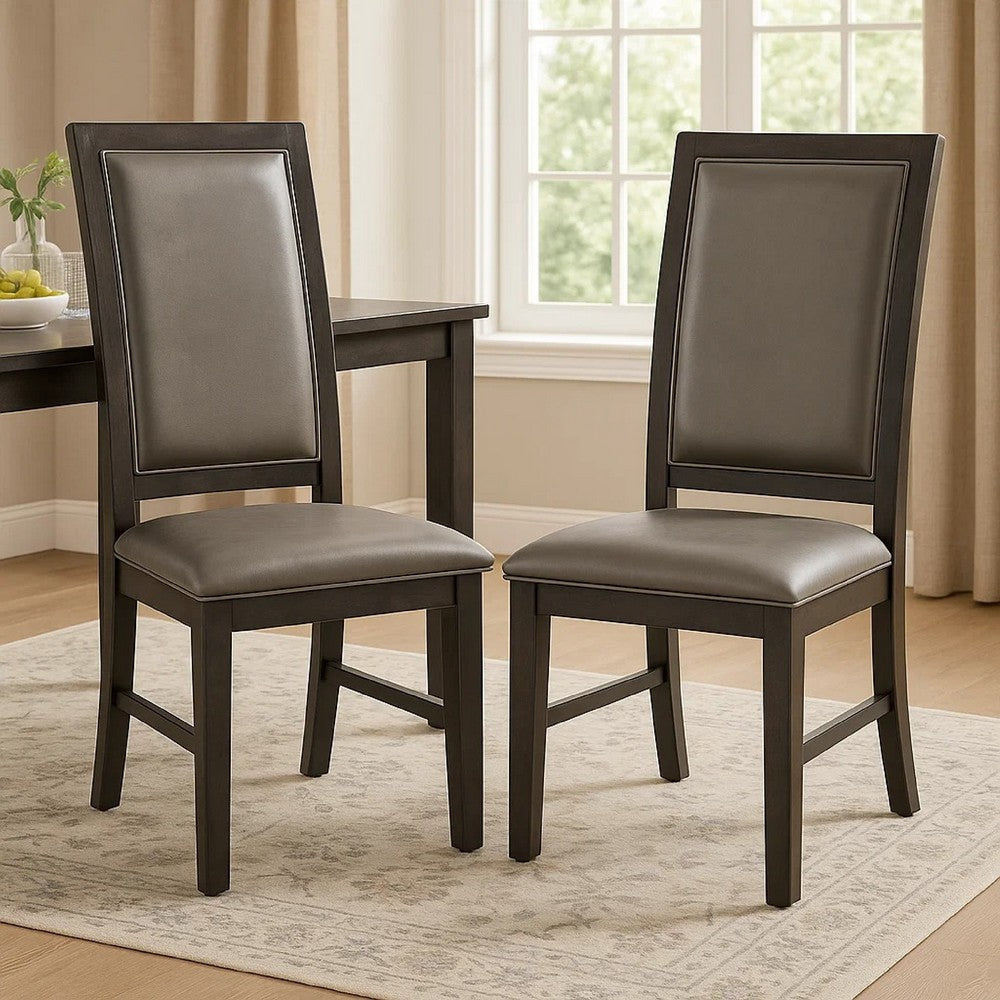 Jefy Side Dining Chair Set of 2 | Gray Faux Leather | Espresso Brown Wood BM340159