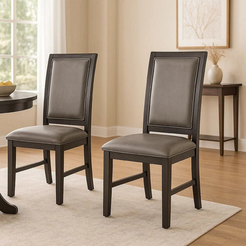Jefy Side Dining Chair Set of 2 | Gray Faux Leather | Espresso Brown Wood BM340159