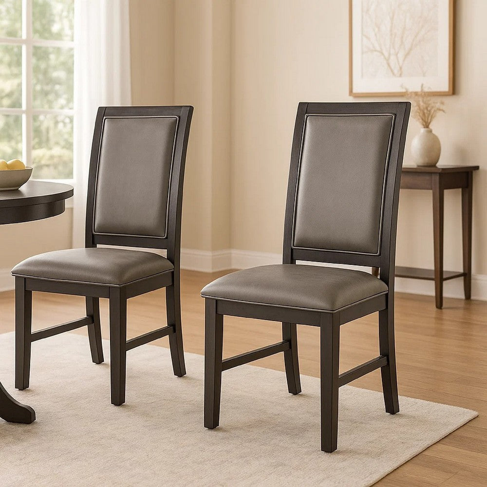 Jefy Side Dining Chair Set of 2 | Gray Faux Leather | Espresso Brown Wood BM340159