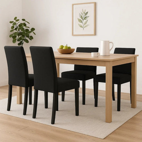 Syon Dining Chair Set of 4 | Black Wood Frame | Fabric Seat & Backrest BM340161