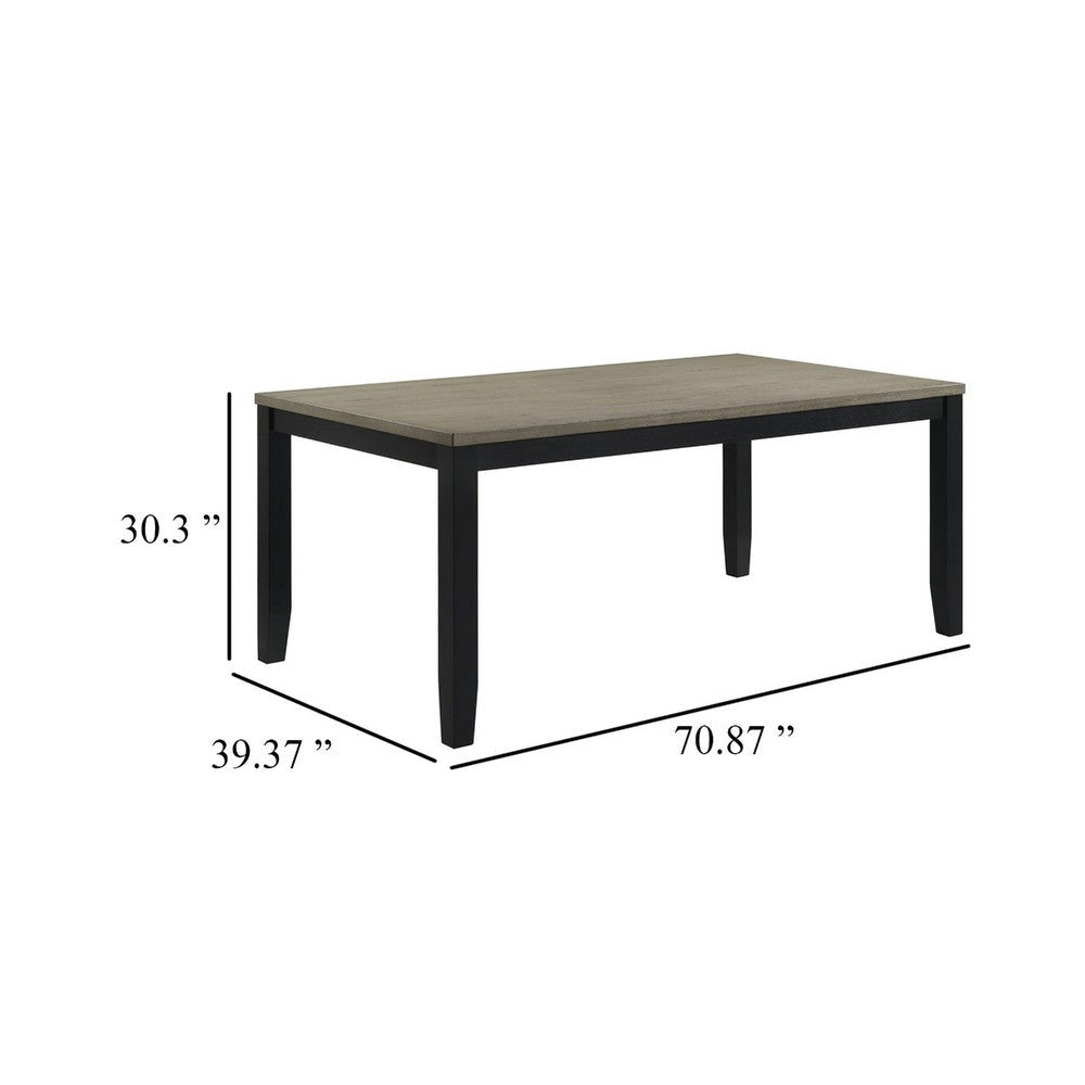 Emoi Dining Table | 71’’ Rectangular Gray Oak Wood Top | Black Legs BM340162