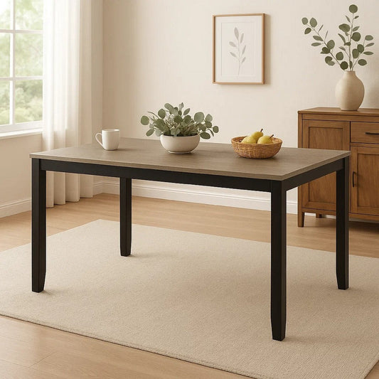 Emoi Dining Table | 71" Rectangular Gray Oak Wood Top | Black Legs