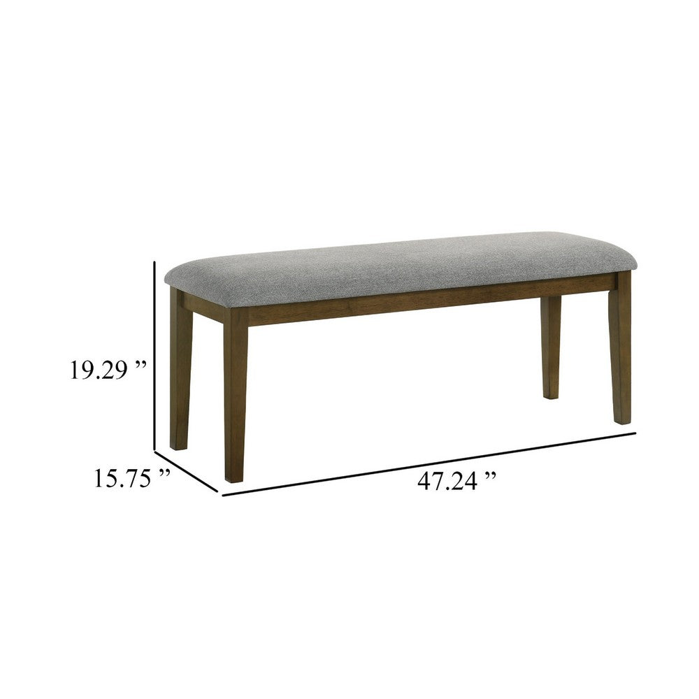 Lyoi Dining Bench | 47" Gray Rectangular Fabric Seat | Brown Wood