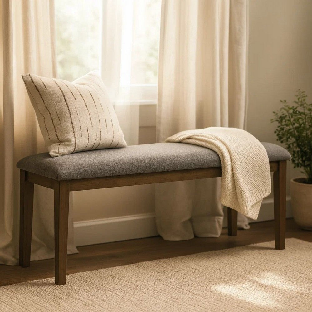Lyoi Dining Bench | 47" Gray Rectangular Fabric Seat | Brown Wood