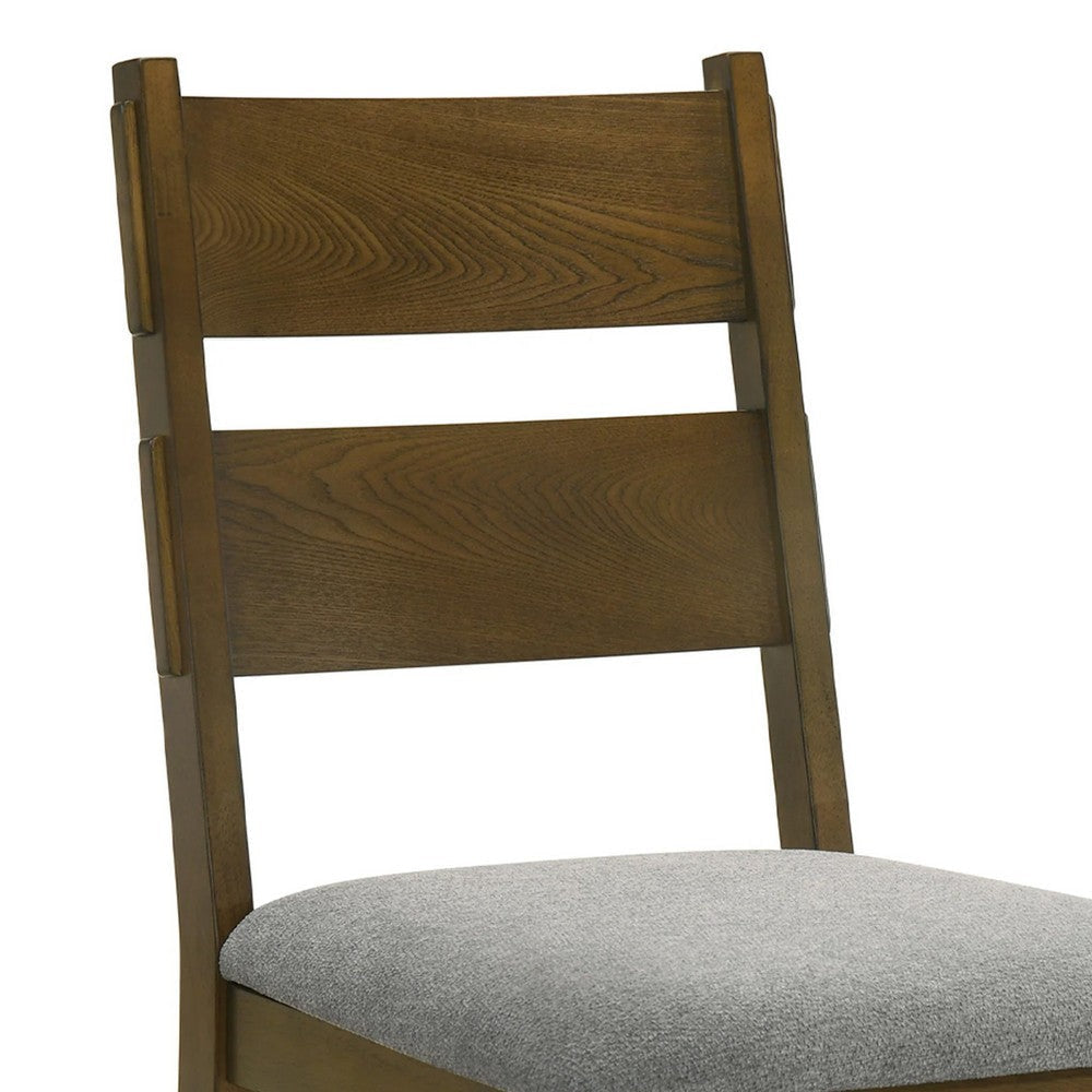 Lyoi Dining Chair Set of 2 | Gray Padded Fabric Seat | Brown Wood Legs BM340164