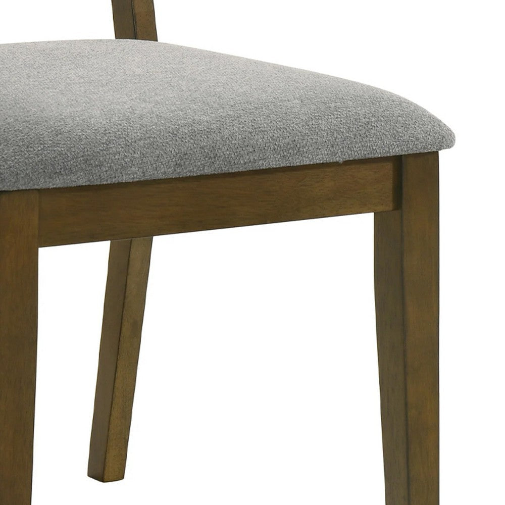 Lyoi Dining Chair Set of 2 | Gray Padded Fabric Seat | Brown Wood Legs BM340164