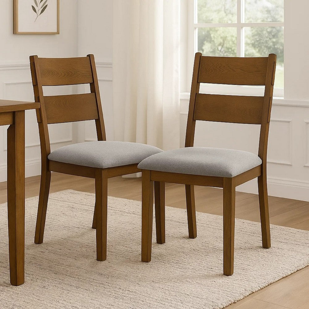 Lyoi Dining Chair Set of 2 | Gray Padded Fabric Seat | Brown Wood Legs BM340164
