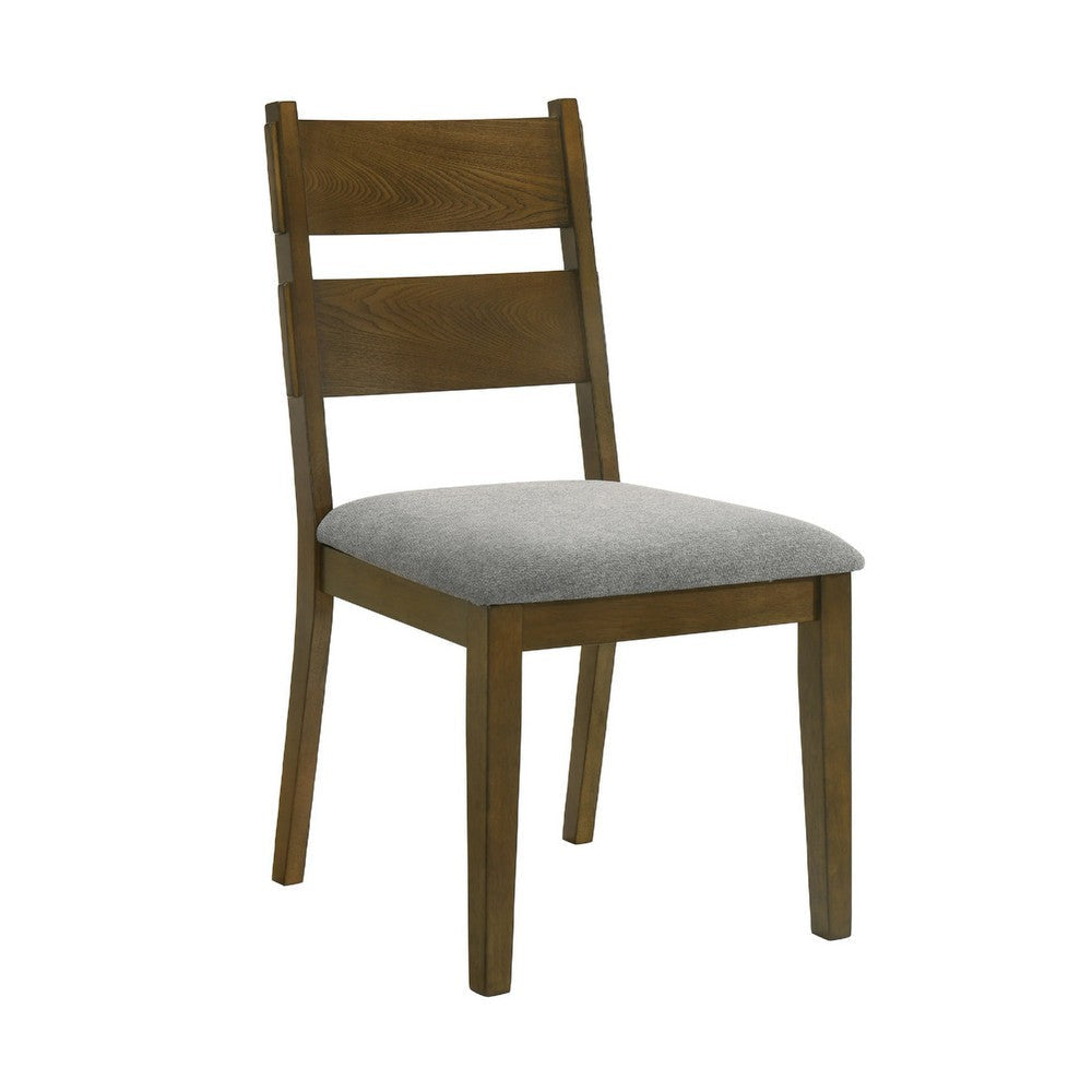 Lyoi Dining Chair Set of 2 | Gray Padded Fabric Seat | Brown Wood Legs