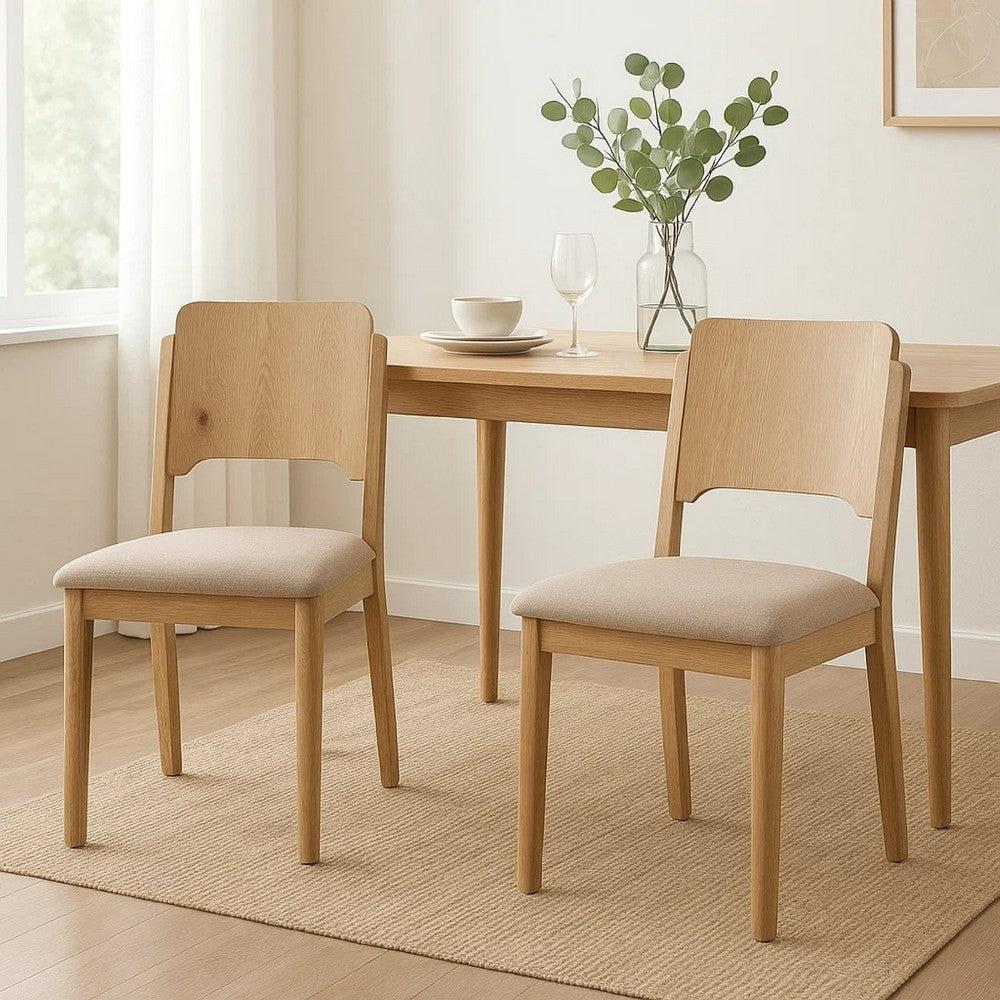 Aruk Dining Chair Set of 2 | Khaki Padded Fabric Seat | Brown Wood Legs BM340166