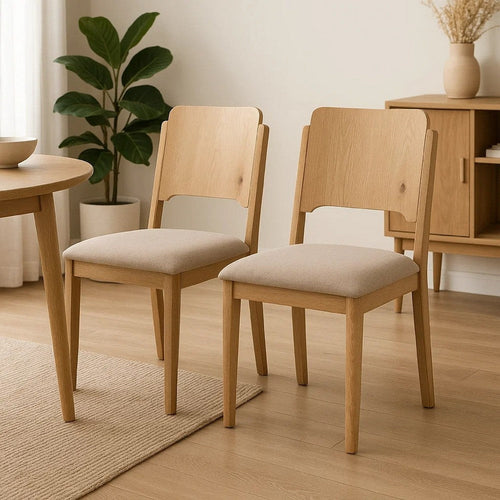 Aruk Dining Chair Set of 2 | Khaki Padded Fabric Seat | Brown Wood Legs BM340166