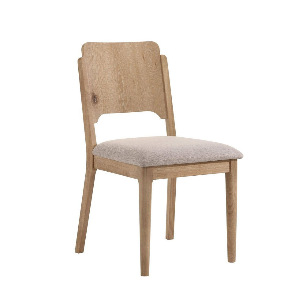 Aruk Dining Chair Set of 2 | Khaki Padded Fabric Seat | Brown Wood Legs