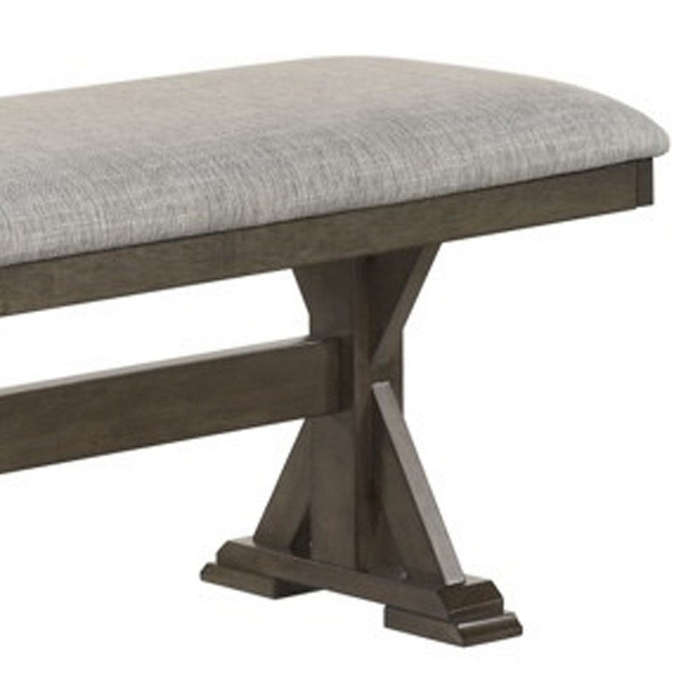 Omal Dining Bench | Brown Wood | 53’’ Rectangular Gray Fabric Seat BM340168