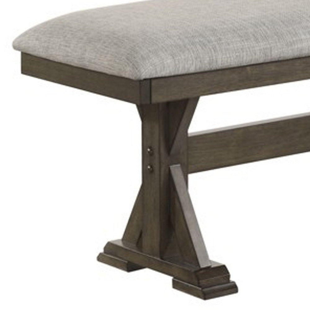 Omal Dining Bench | Brown Wood | 53’’ Rectangular Gray Fabric Seat BM340168
