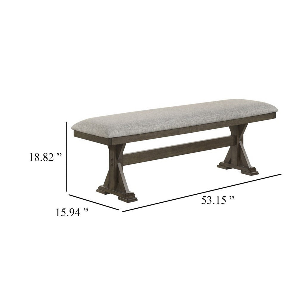 Omal Dining Bench | Brown Wood | 53’’ Rectangular Gray Fabric Seat BM340168