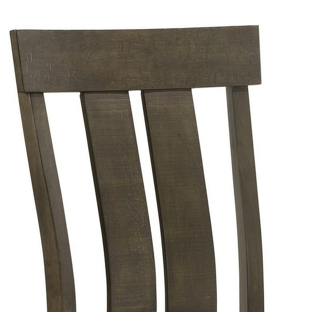 Omal Set of 2 Dining Chairs | Brown Wood Slatted Back | Gray Fabric Seat BM340169