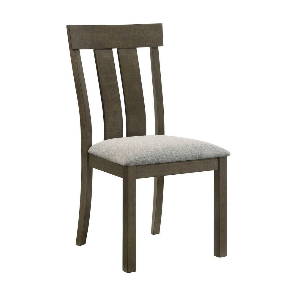 Omal Set of 2 Dining Chairs | Brown Wood Slatted Back | Gray Fabric Seat