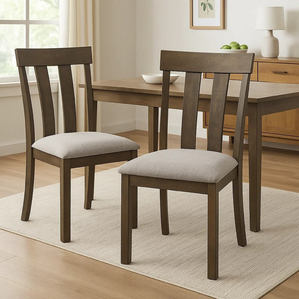 Omal Set of 2 Dining Chairs | Brown Wood Slatted Back | Gray Fabric Seat BM340169