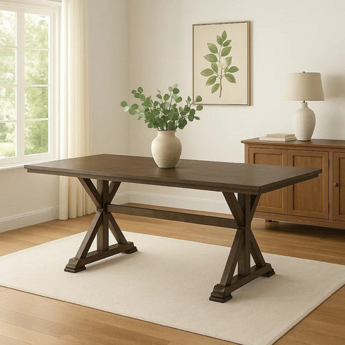 Omal Dining Table | 79" Brown Wood Tabletop | X Shaped Legs