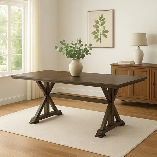 Omal Dining Table | 79" Brown Wood Tabletop | X Shaped Legs