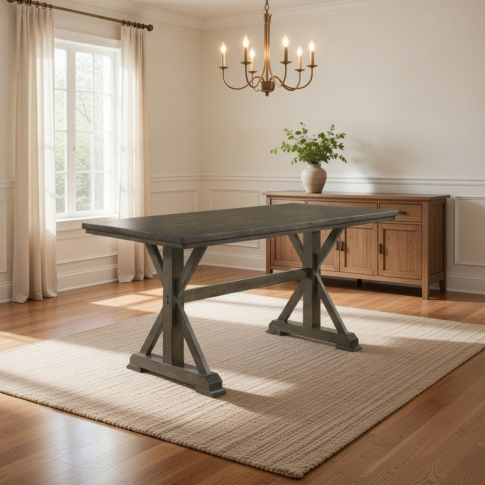 Omal Dining Table | 79" Brown Wood Tabletop | X Shaped Legs