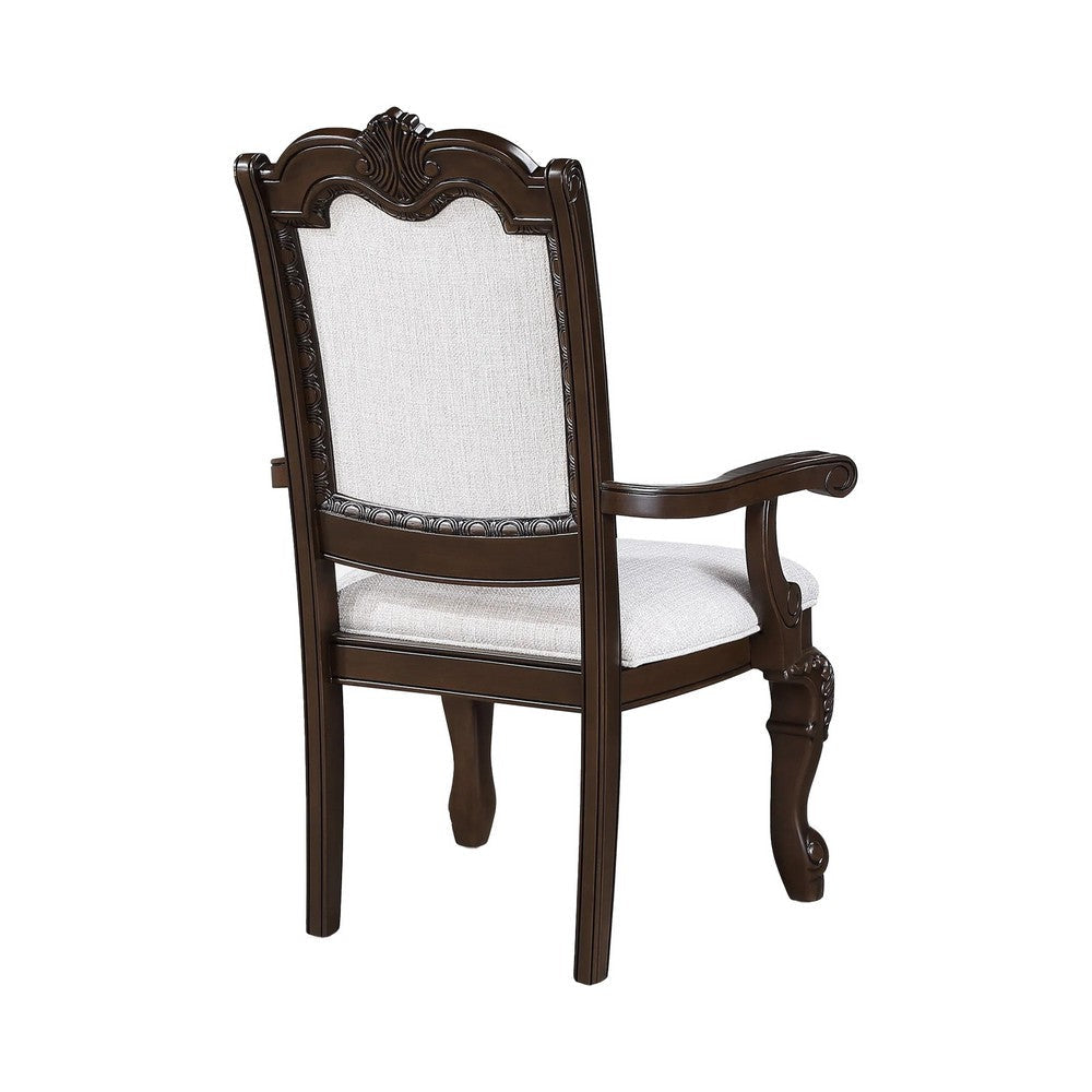 Cary Dining Armchair Set of 2 | Beige Linen | Scrolled Coffee Brown Wood BM340171