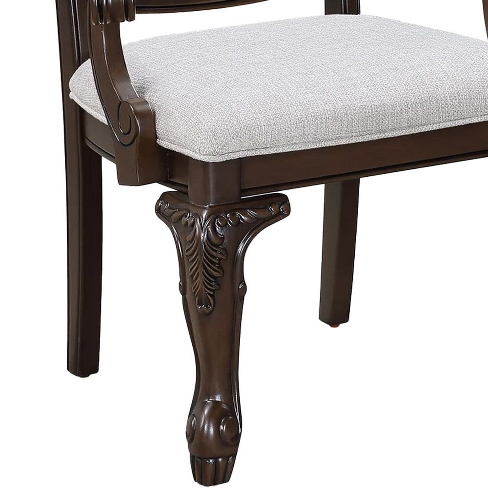 Cary Dining Armchair Set of 2 | Beige Linen | Scrolled Coffee Brown Wood BM340171