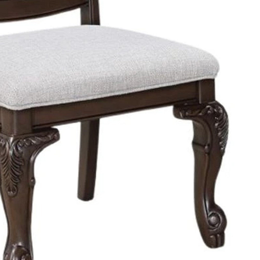 Cary Side Dining Chair Set of 2 | Beige Linen | Scrolled Coffee Brown Wood BM340172